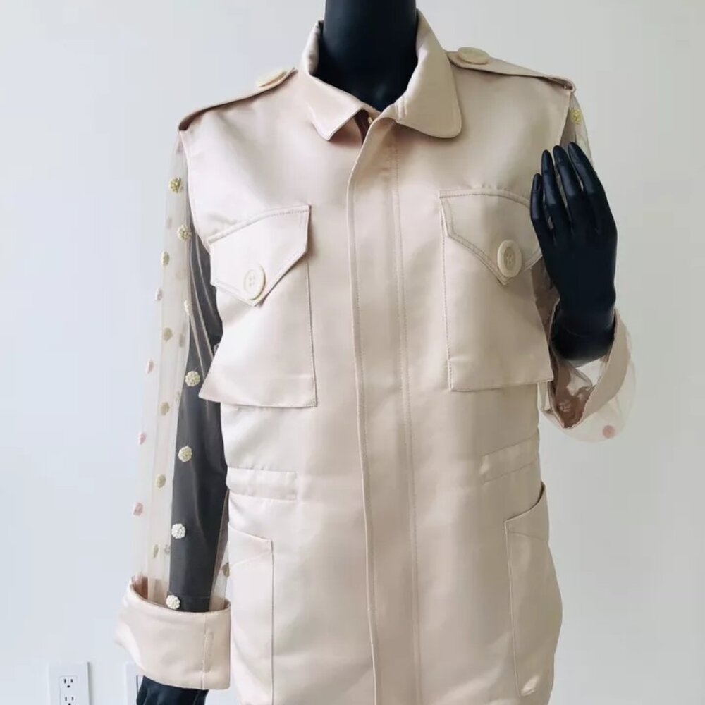 Natasha Zinko Ivory Jacket With Embellished Sleeves and Oversized Buttons, 34